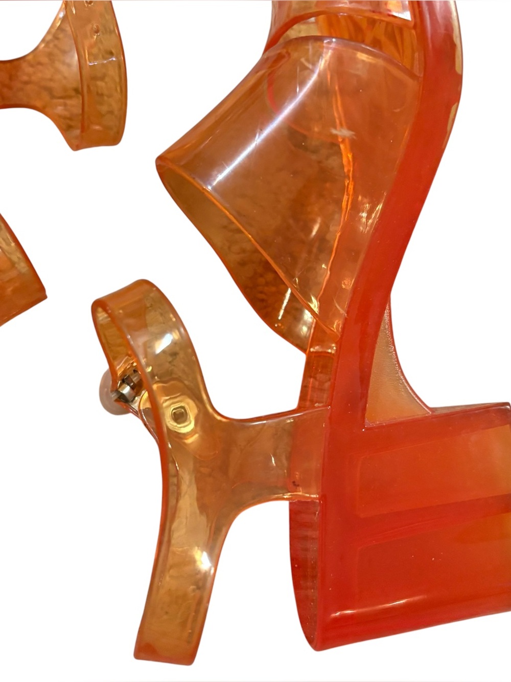American Apparel Amber Orange Classic Jelly Clear Block Heel Sandal Strap Sz 6 - Picture 7 of 10